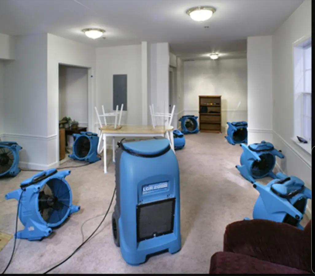 Air movers and dehumidifier setup for Water Damage Restoration in Fresno